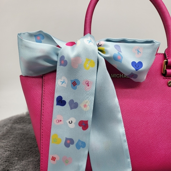 New Heart Print Silk Skinny Scarf Twilly Long - Picture 3 of 6